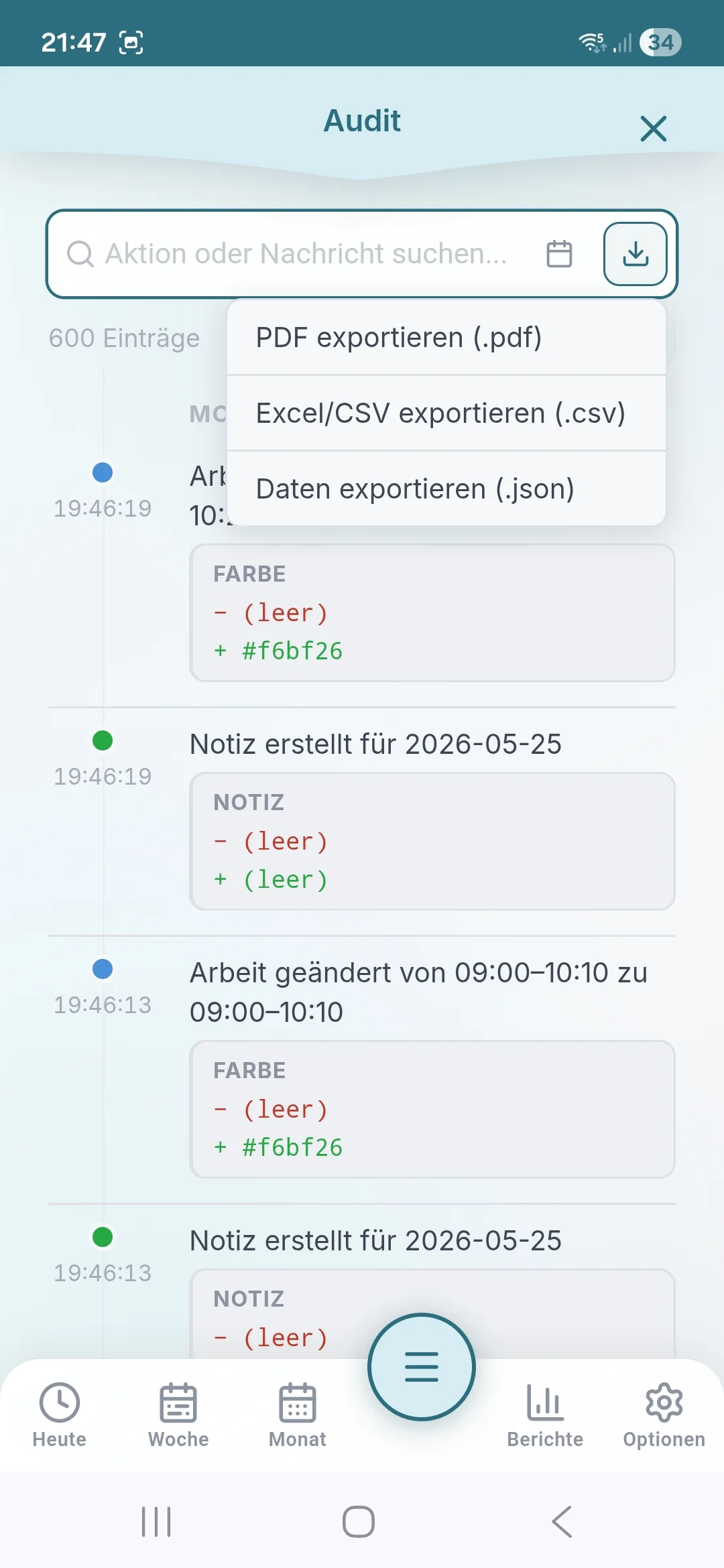 MyTid Auswertung: Überstunden-Saldo und Verlaufsdiagramm